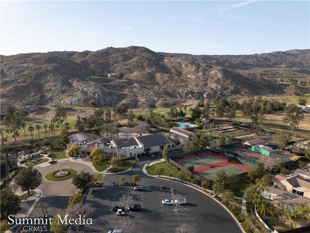 drone / aerial view featuring a mountain view