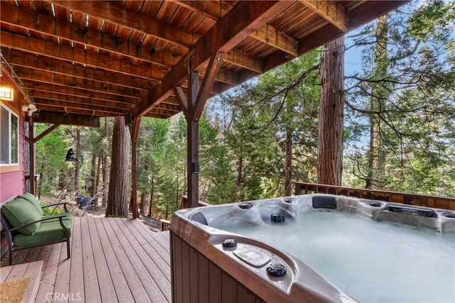 deck with a hot tub