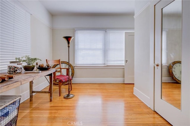 sitting room with light hardwood / wood-style flooring