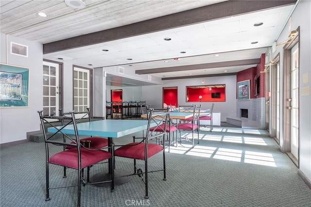 22100 Burbank Blvd Unit 106A, Woodland Hills, CA 91367 - carpeted dining room featuring recessed lighting, visible vents, baseboards, and french doors