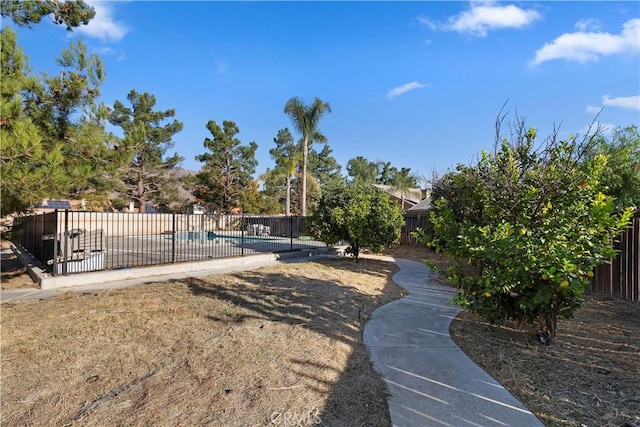 view of yard featuring a fenced in pool