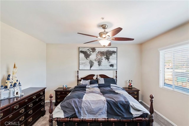 bedroom featuring carpet and ceiling fan