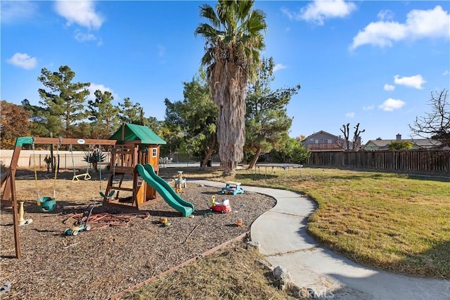 view of play area with a yard