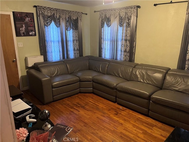 living room with hardwood / wood-style flooring