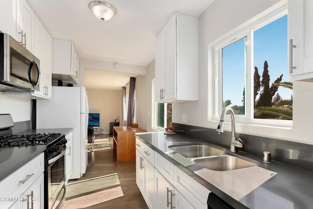 kitchen with white cabinets, dark wood-type flooring, sink, and stainless steel appliances