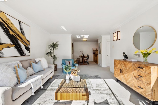 living room featuring ornamental molding