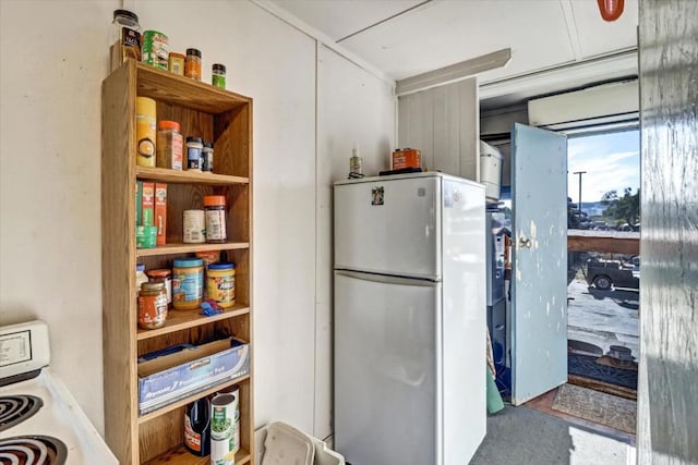 kitchen with stove and white fridge