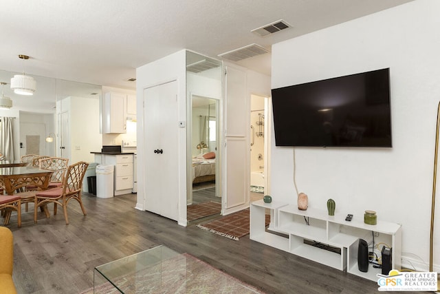 living room featuring dark hardwood / wood-style floors