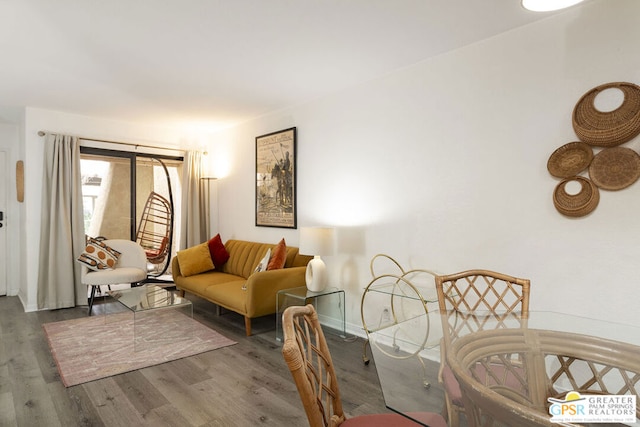 living room featuring dark wood-type flooring