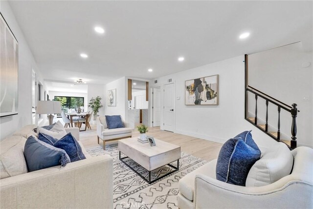 living room with light wood-type flooring