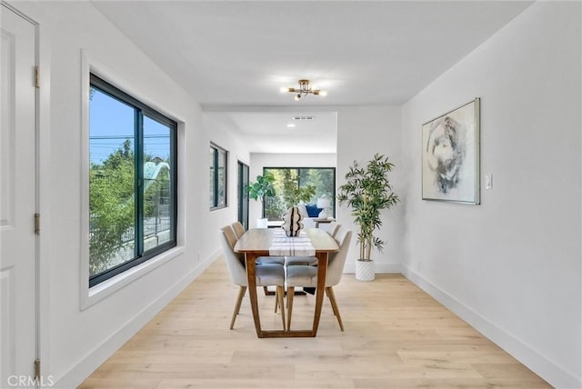 dining space featuring light hardwood / wood-style floors