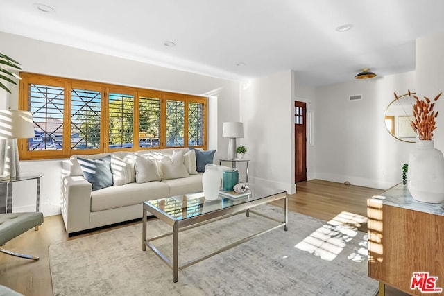 living room with light wood-type flooring