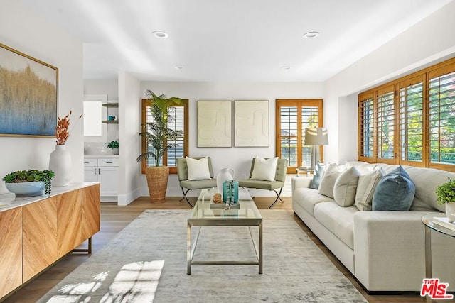 living room with light wood-type flooring