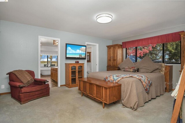 carpeted bedroom with ensuite bathroom