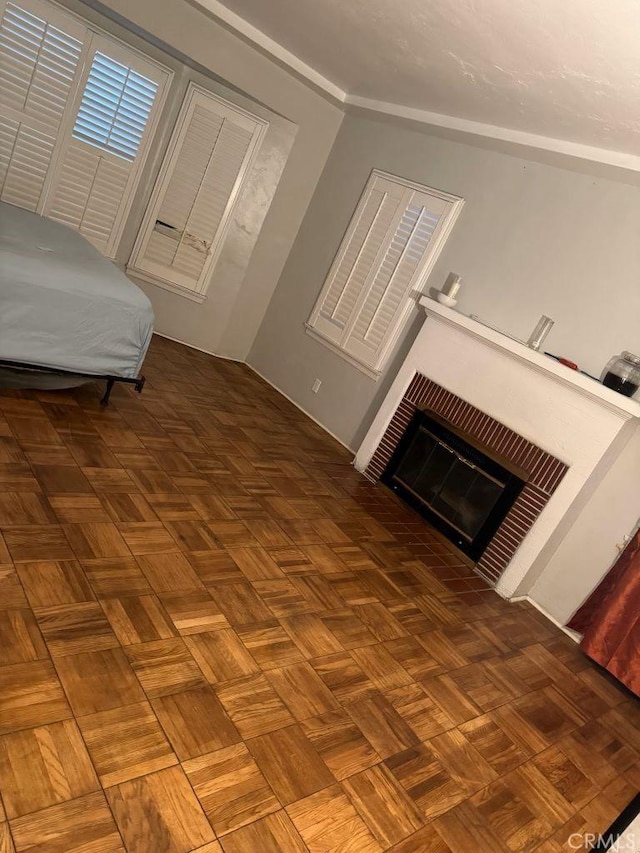 interior space featuring dark parquet floors