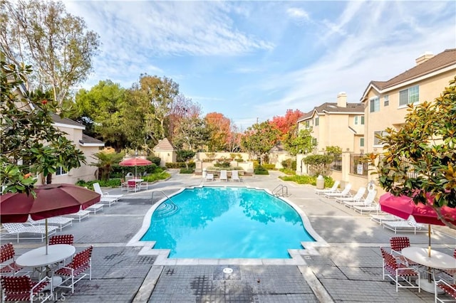 view of pool featuring a patio area