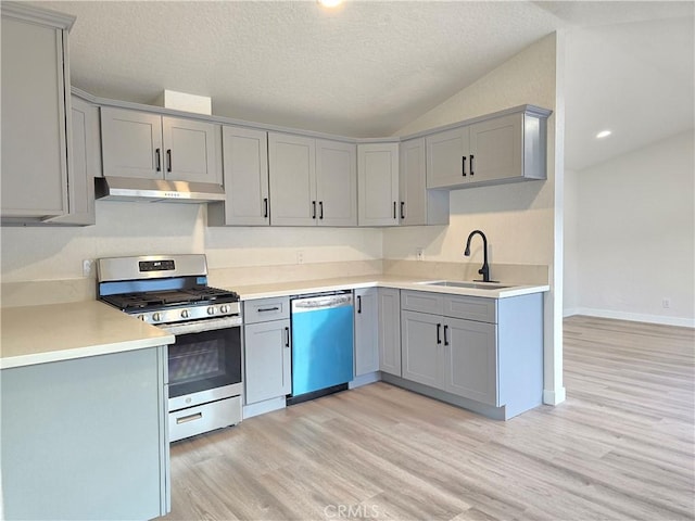 kitchen with sink, gray cabinetry, and stainless steel appliances