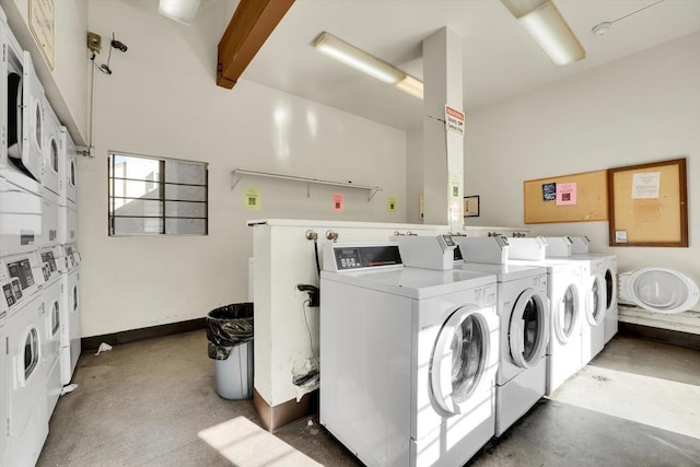 laundry room featuring independent washer and dryer and stacked washing maching and dryer