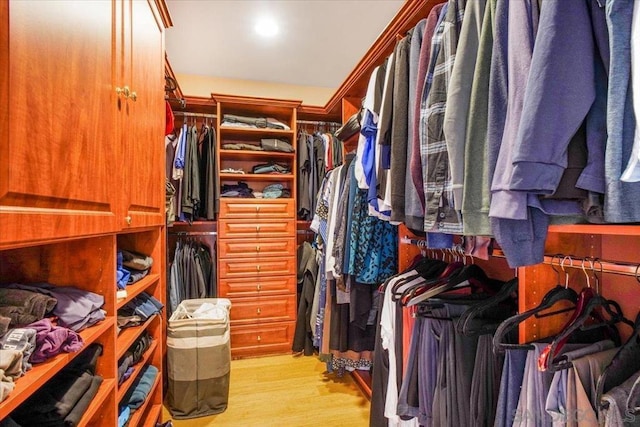 walk in closet featuring light hardwood / wood-style floors