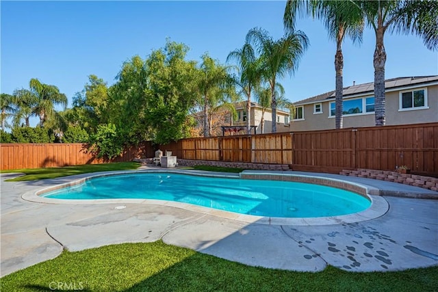 view of pool with a fenced in pool, a patio, and a fenced backyard