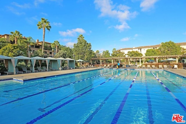 view of swimming pool featuring a patio area