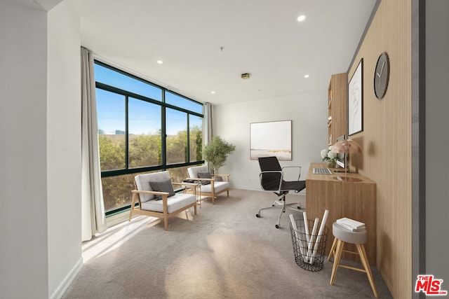 home office featuring light carpet