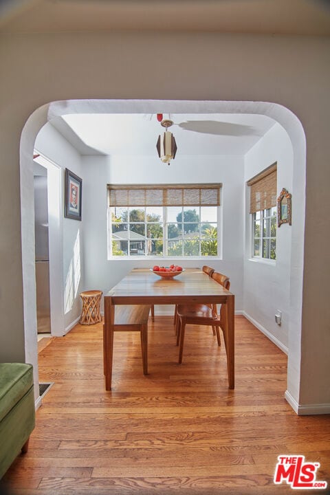 dining space featuring light hardwood / wood-style flooring