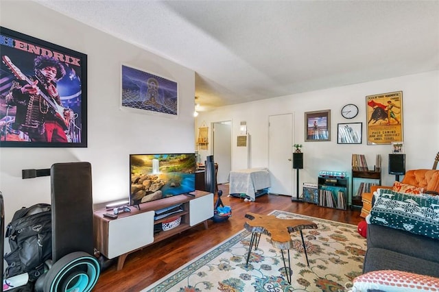 living room with dark wood-type flooring