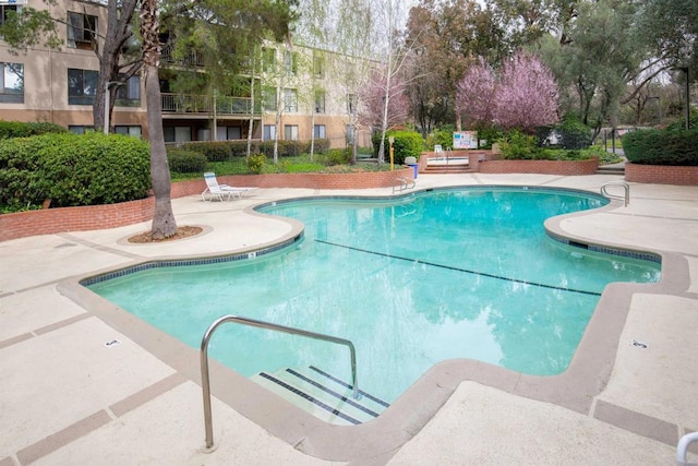 view of swimming pool with a patio area