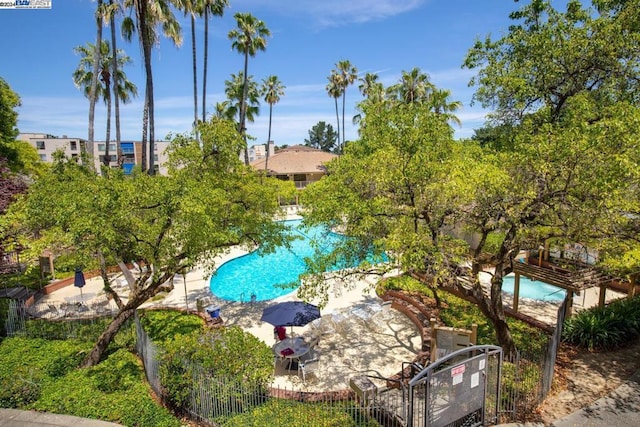 view of swimming pool featuring a patio