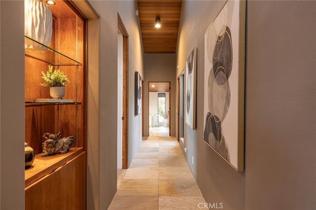 hall with wooden ceiling