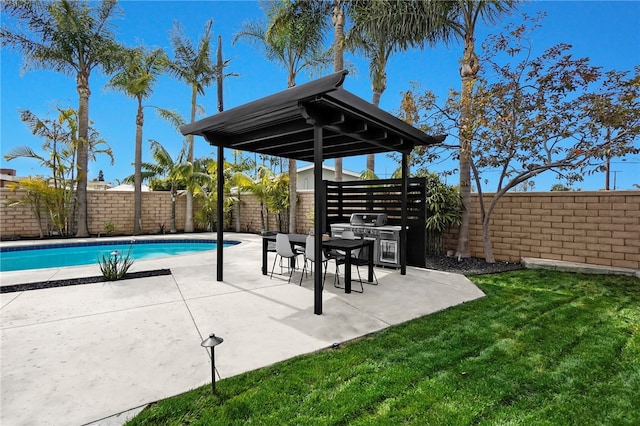 view of patio featuring a fenced backyard and a fenced in pool