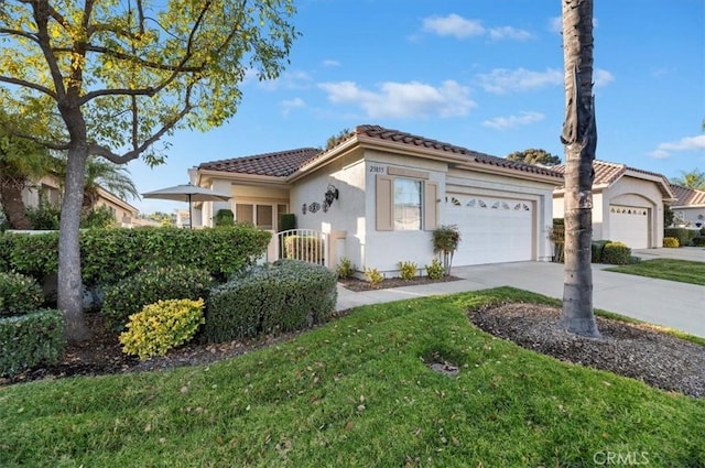 view of front facade with a front lawn and a garage