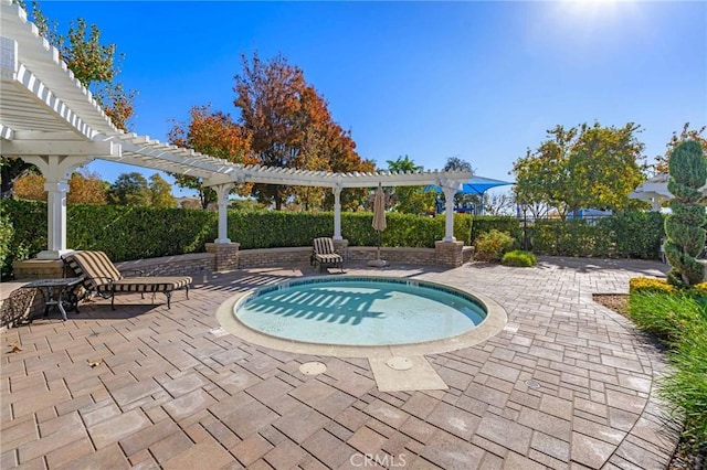 view of swimming pool with a pergola and a patio area