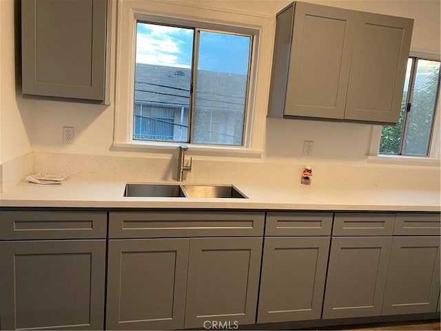 kitchen with sink and gray cabinetry