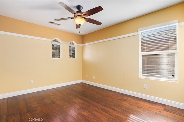 unfurnished room featuring hardwood / wood-style flooring and ceiling fan