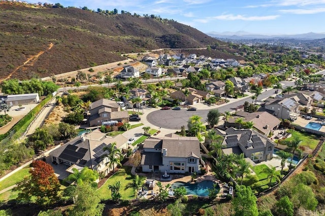 aerial view featuring a residential view and a mountain view