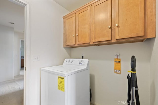 9551 San Rafael Dr, Desert Hot Springs, CA 92240 - laundry room with washer / clothes dryer, cabinet space, and carpet