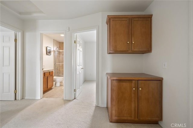 9551 San Rafael Dr, Desert Hot Springs, CA 92240 - hallway featuring light colored carpet