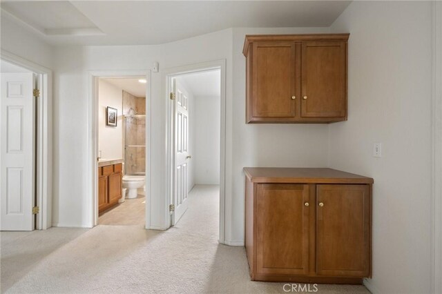 9551 San Rafael Dr, Desert Hot Springs, CA 92240 - hall featuring light carpet and baseboards