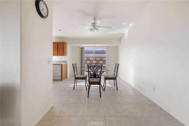 9551 San Rafael Dr, Desert Hot Springs, CA 92240 - dining area featuring ceiling fan and light tile patterned flooring