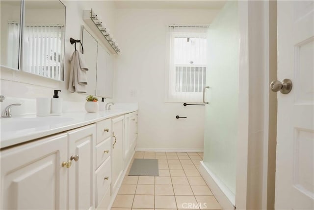 bathroom with vanity and tile patterned floors