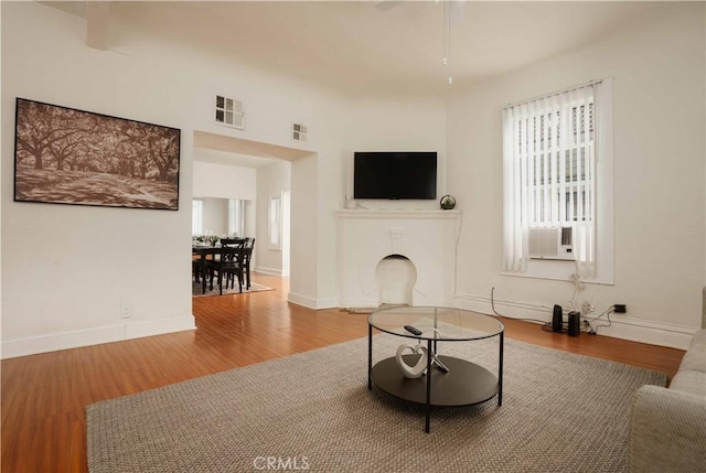 living room with hardwood / wood-style floors