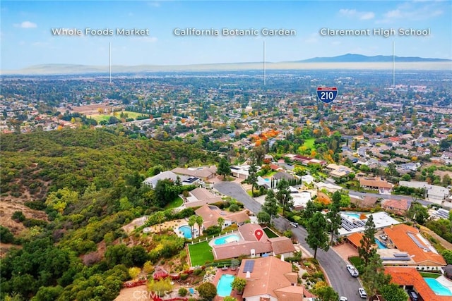 birds eye view of property with a mountain view and a residential view