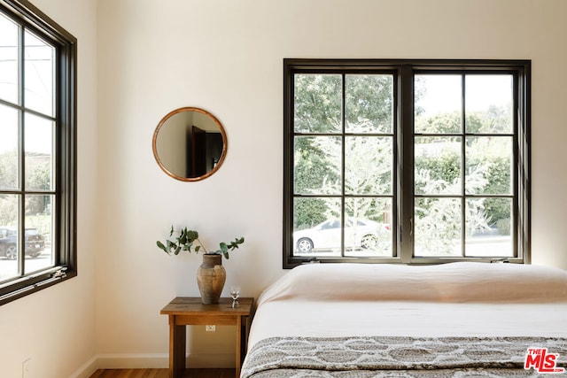 bedroom featuring hardwood / wood-style floors and multiple windows