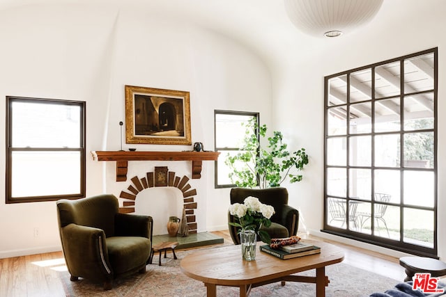 sitting room featuring hardwood / wood-style floors and plenty of natural light