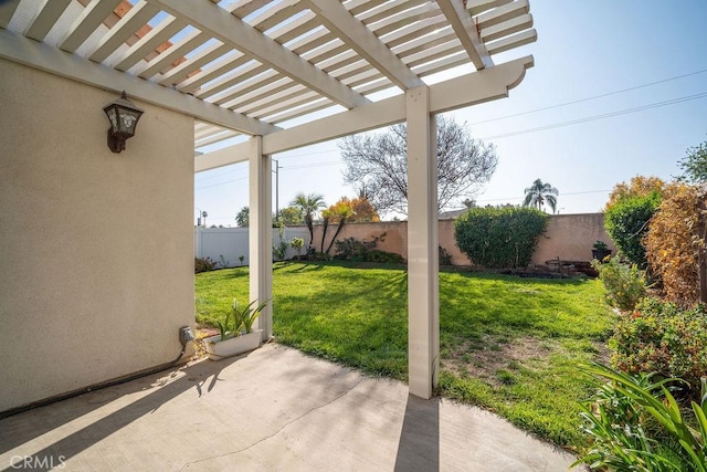 view of patio / terrace featuring a fenced backyard and a pergola