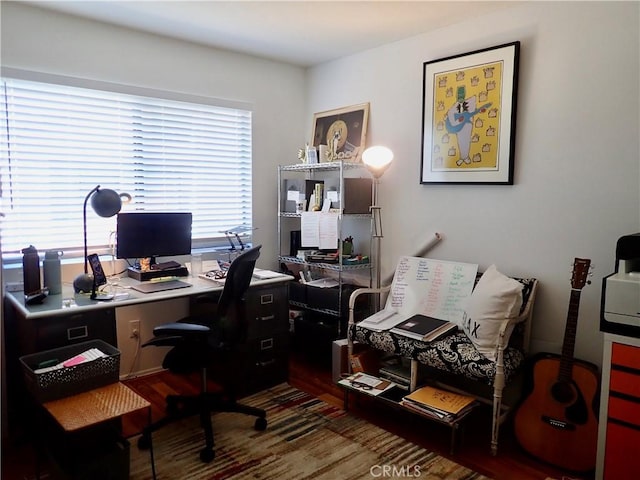 office area with wood-type flooring