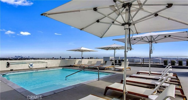 view of pool featuring a patio area