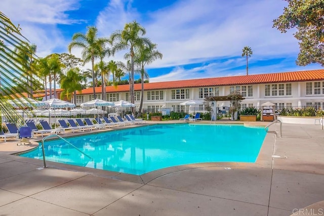 view of pool featuring a patio